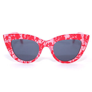 Summer & Rose Cat Eye Womens Sunglasses - Pink/Red Floral Print/Grey Lens - NWT